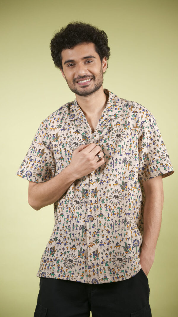 Boho Warli Printed Shirt (Blue)